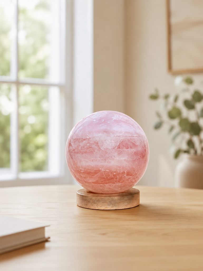 Esfera de Cuarzo Rosa Pulida