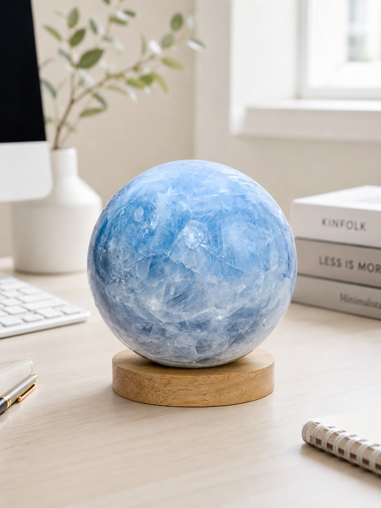 Esfera de Calcita Azul Natural Pulida 1,4 kg
