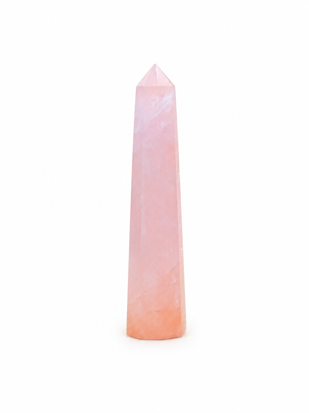Punta generador de cuarzo rosa natural pulido