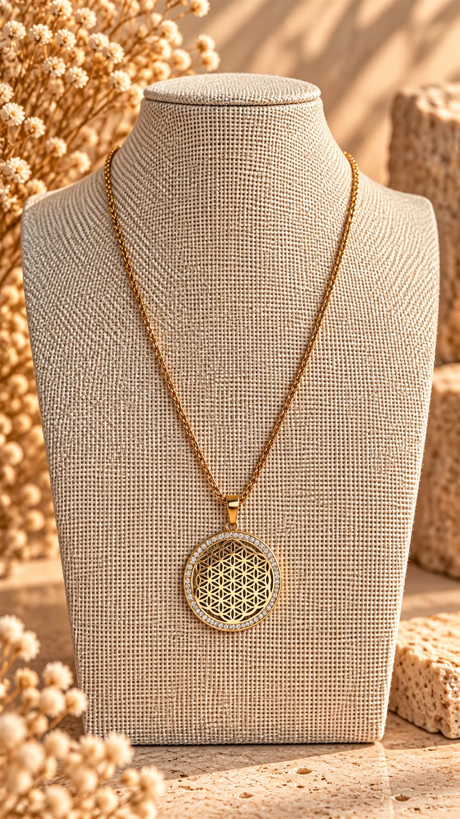 Colgante flor de la vida dorado con circonitas – prismatica house