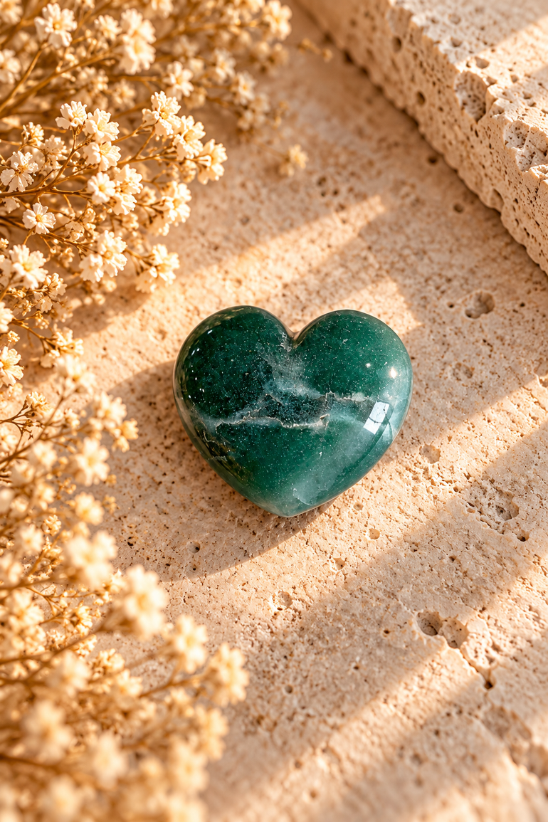 Corazón de Aventurina Verde Natural Pulido