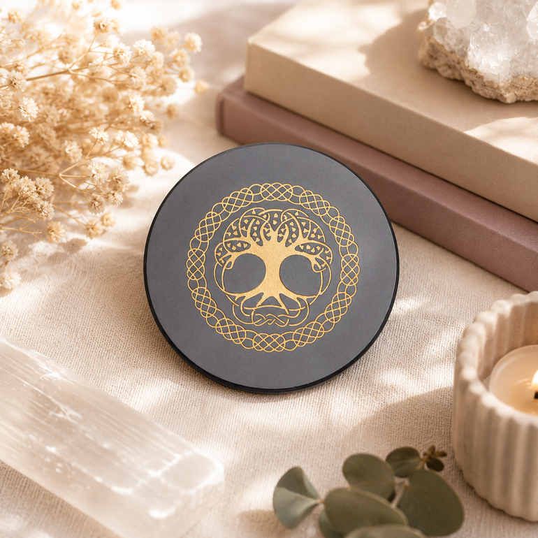 Mini Placa de Obsidiana grabada con árbol de la vida de Prismática.